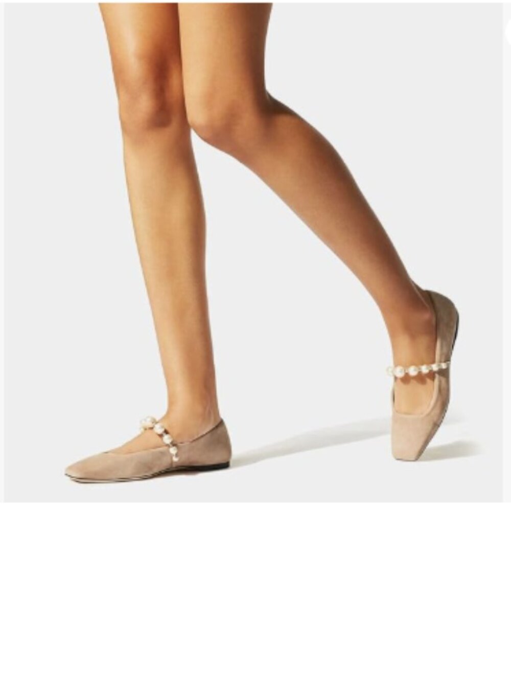 FOWT Nude Square Toe Slip on Flats Pearl Studded Strap Elegant Wedding Pumps